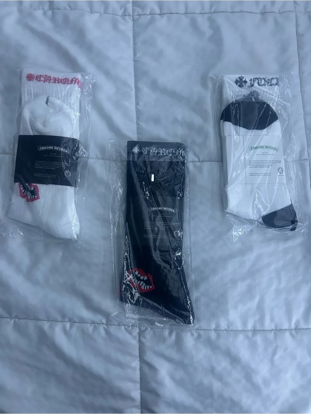 Chrome Hearts Inspired Men's Black & White Crew Socks - Lip Print
